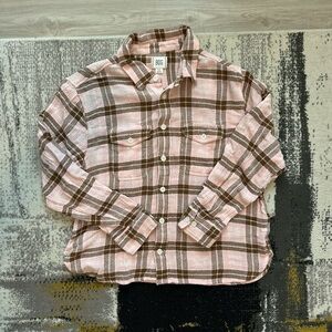 BDG Pink and Brown Plaid Casual Button-Down Shirt